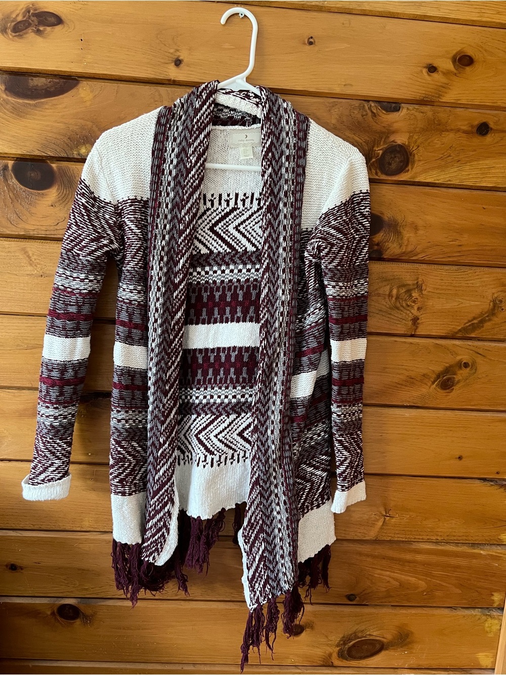 ruby moon Burgundy & Cream Patterned Open-Front Cardigan - Picture 2 of 5